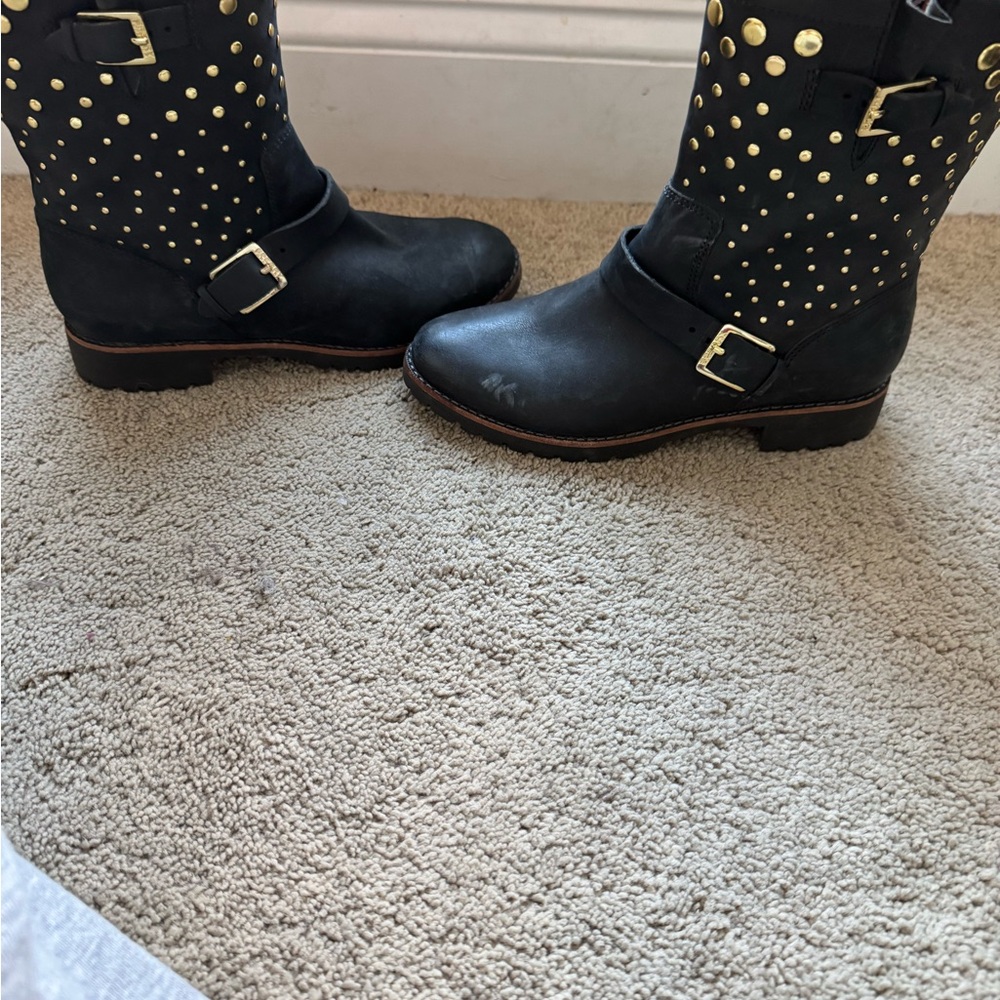 Sperry black leather studded boots 6